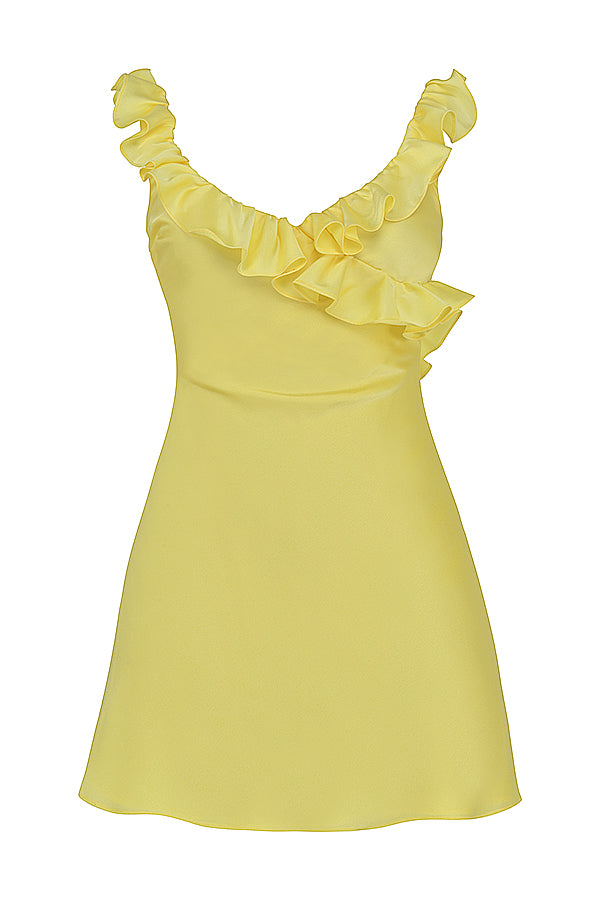 Mini-robe en satin à volants