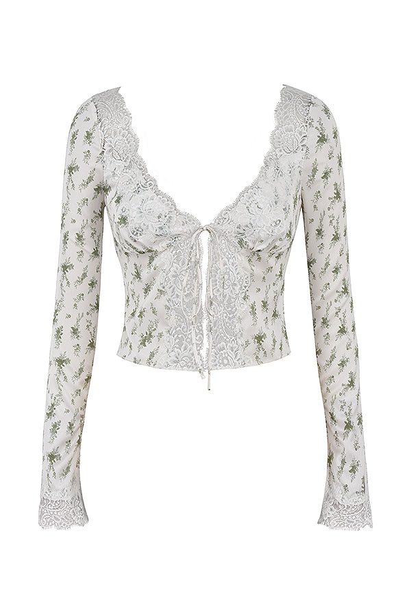 Top avec bordure en dentelle et mini-jupe à imprimé jardin