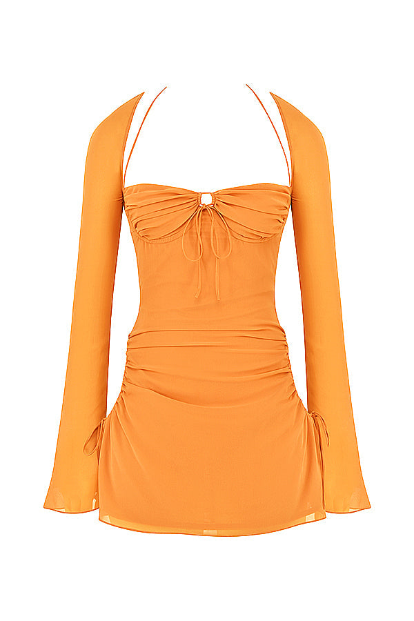 Mini-robe dos nu en mousseline avec découpe