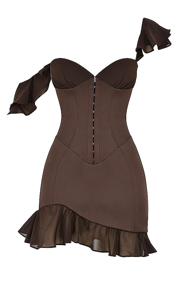 Mini-robe expresso avec corset à volants