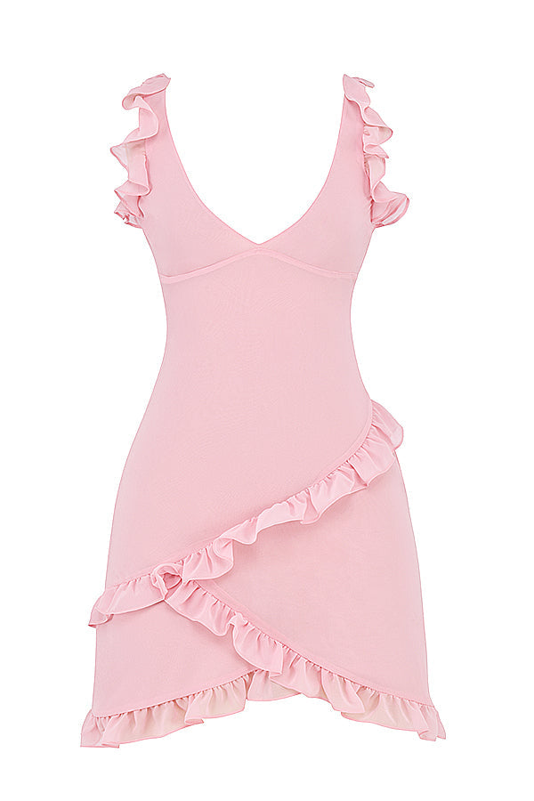 Mini-robe quartz rose à volants