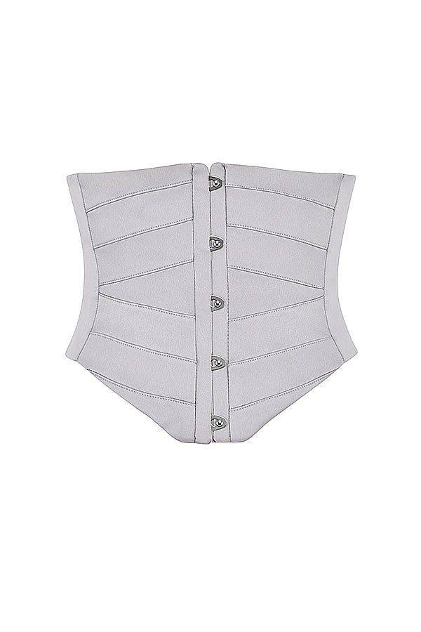 Corset sous la poitrine en satin gris avec robe longue fluide