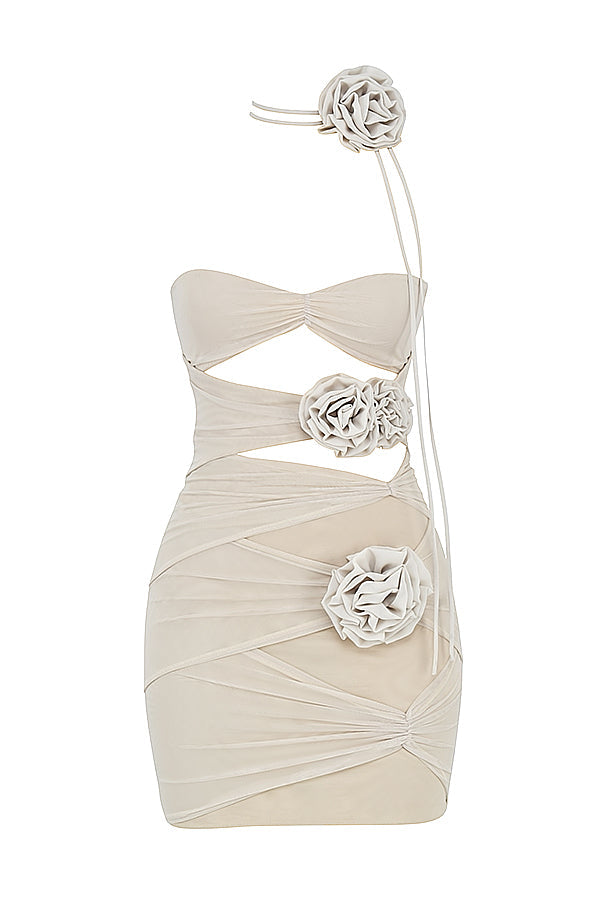 Mini-robe ornée de fleurs brume