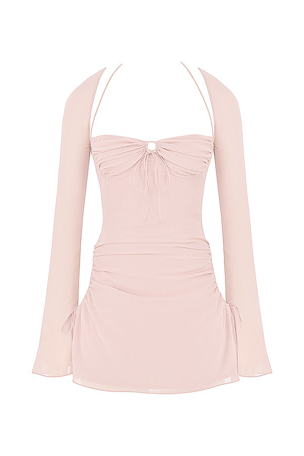 Mini-robe dos nu en mousseline avec découpe