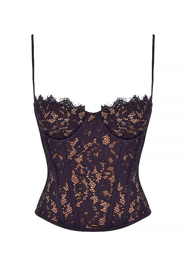 Corset à armatures en dentelle Nightshade avec pantalon taille haute