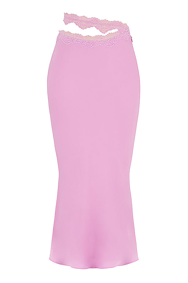 Top court aéré rose avec jupe longue avec bord en dentelle