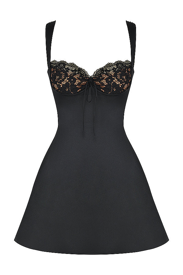 Mini-robe en satin et dentelle