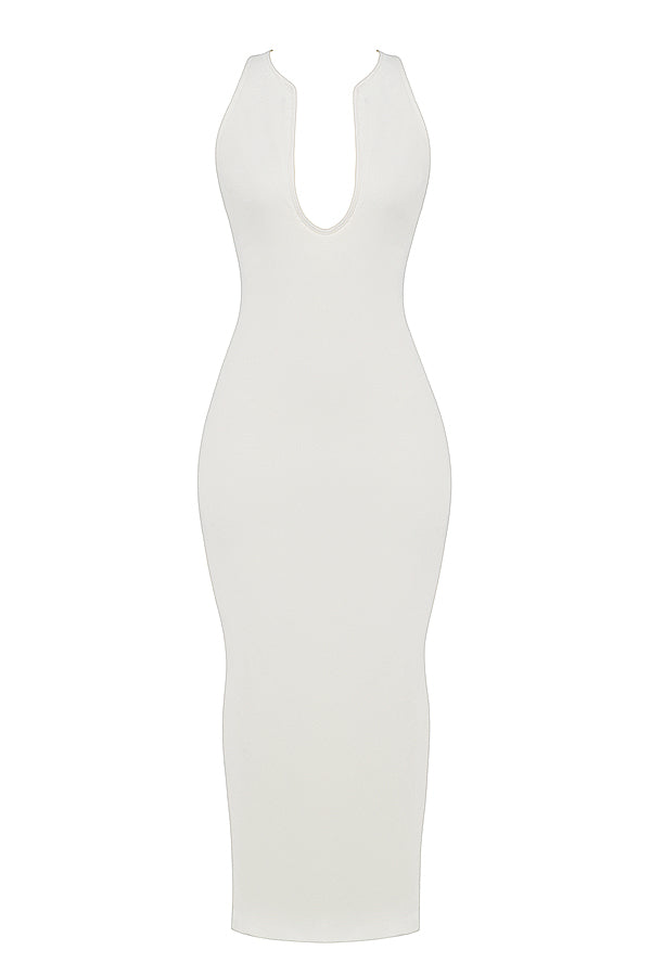 Robe longue plongeante de couleur ivoire