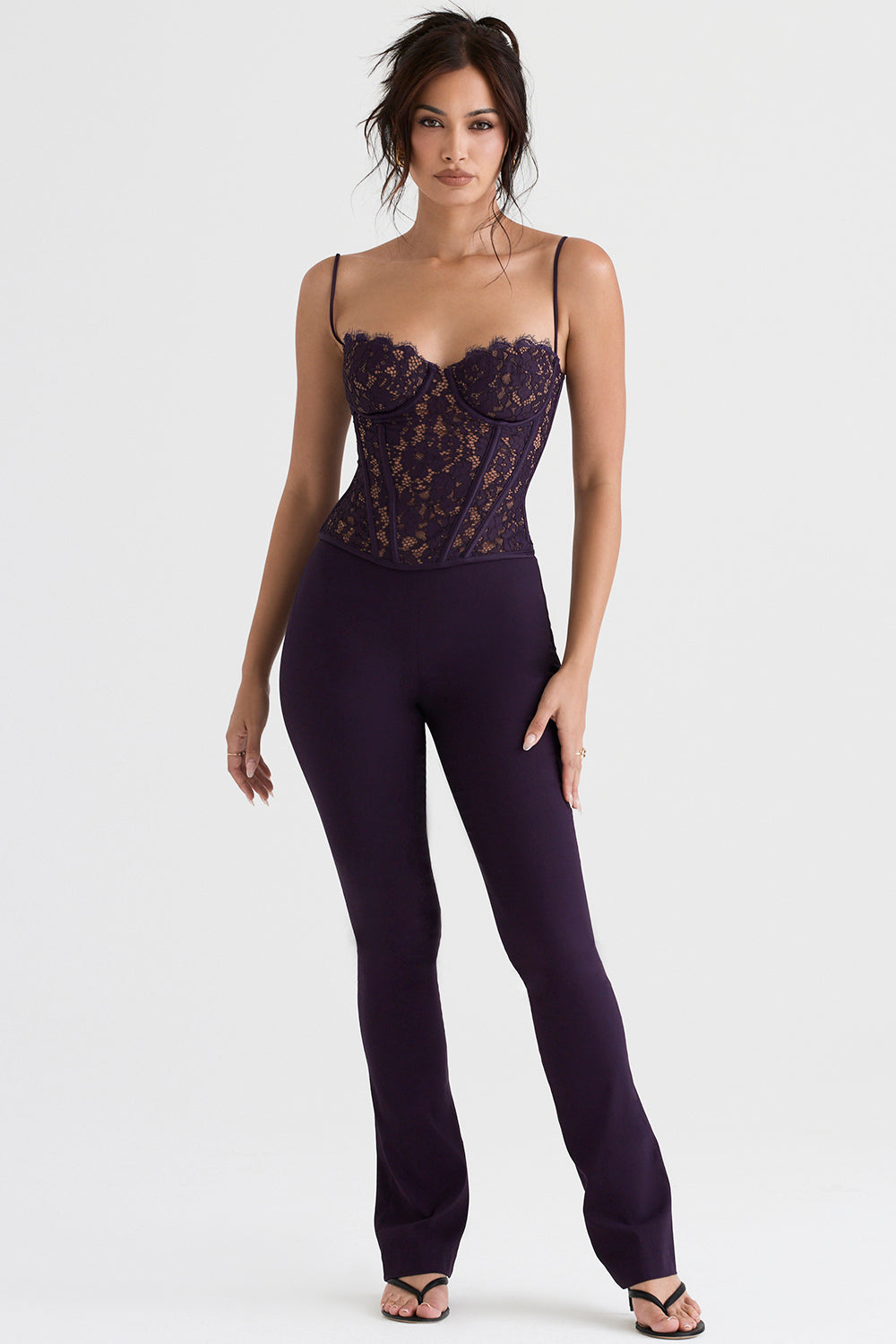 Corset à armatures en dentelle Nightshade avec pantalon taille haute