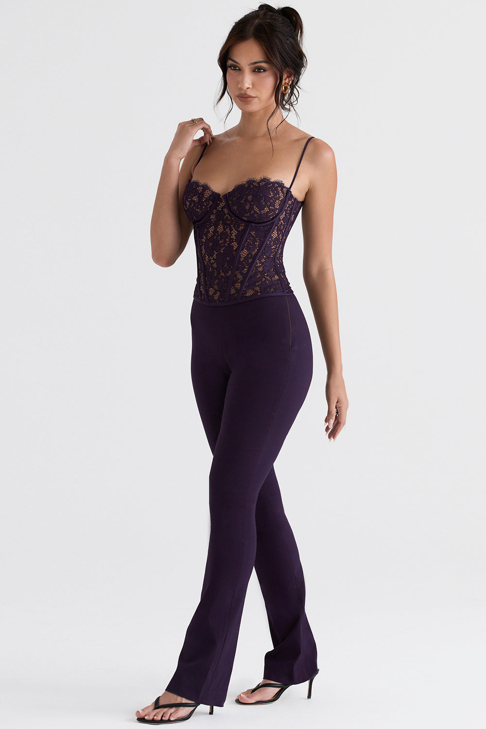 Corset à armatures en dentelle Nightshade avec pantalon taille haute