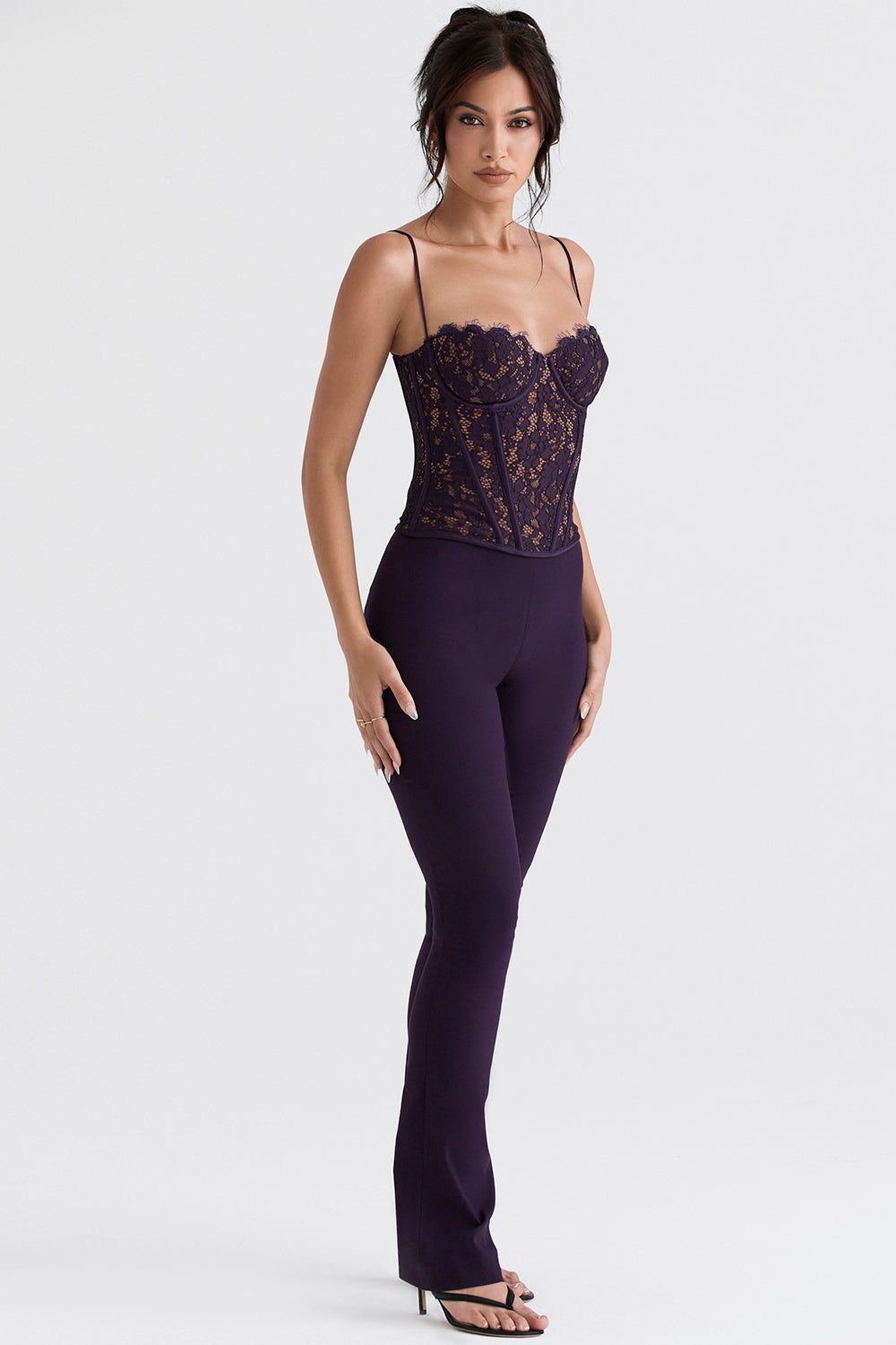 Corset à armatures en dentelle Nightshade avec pantalon taille haute