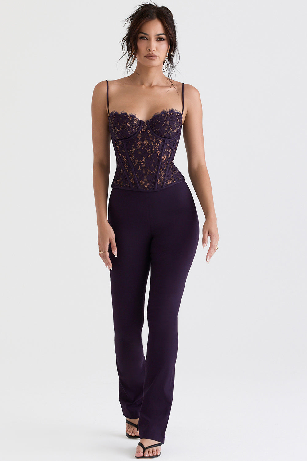 Corset à armatures en dentelle Nightshade avec pantalon taille haute