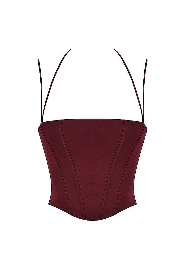 Corset en satin avec jupe midi à lacets