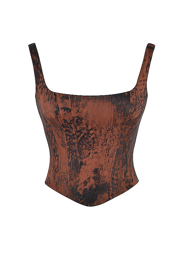 Corset long en satin de cuivre antique