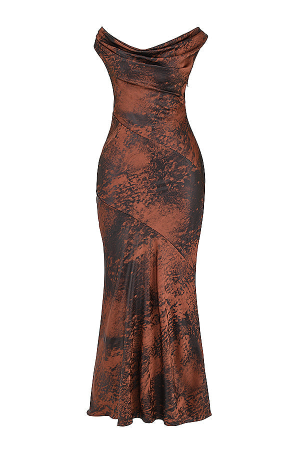 Robe longue coupe biais cuivre antique