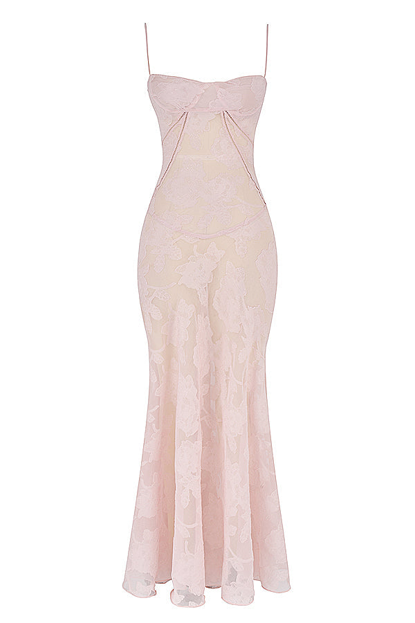Robe longue vintage de couleur cràme avec dos en dentelle