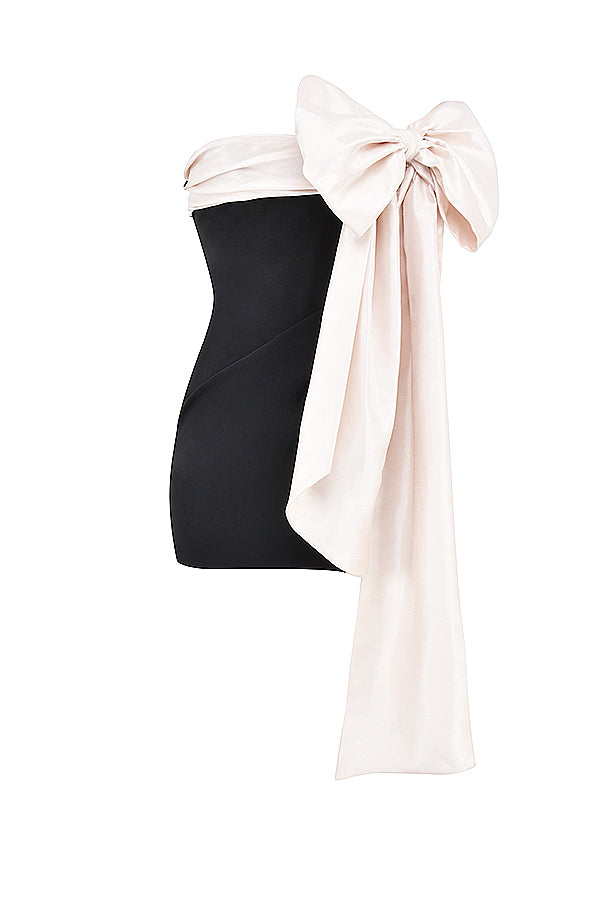 Mini-robe noire et ivoire avec nàud