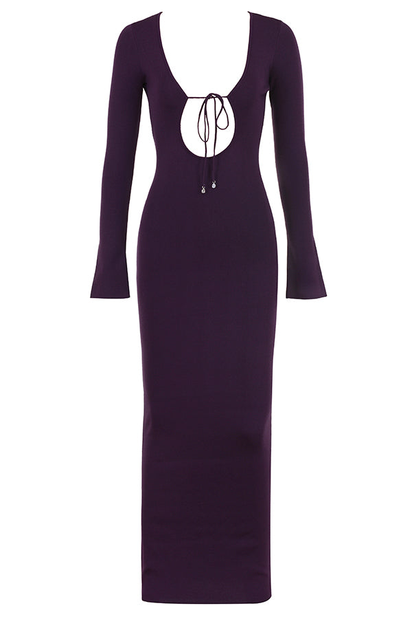 Robe longue en maille côtelée raisin