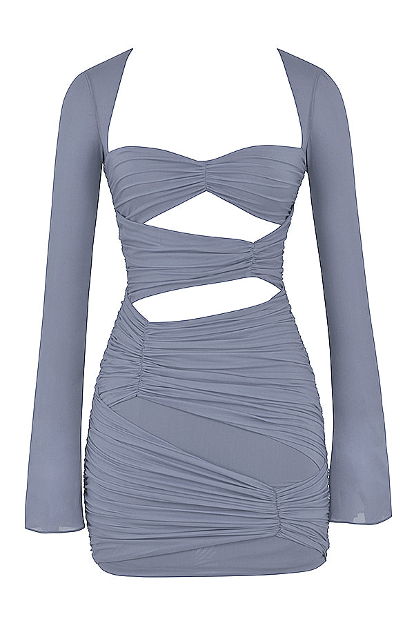 Mini-robe noire en soie véritable avec découpe