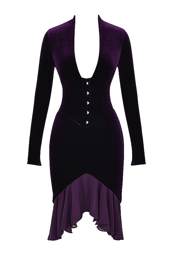 Robe corset en velours violet foncé