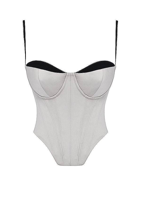 Corset à armatures en satin beige