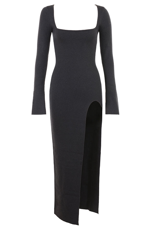 Robe longue en maille de cachemire anthracite