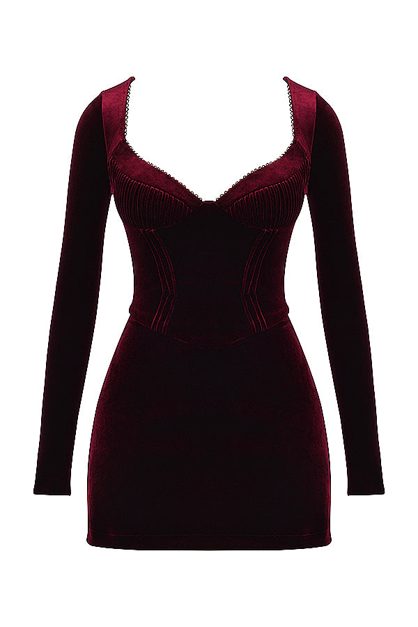 Mini-robe noire à plis couleur cerise