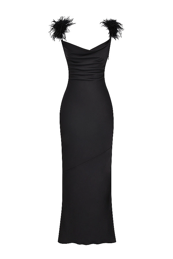 Robe longue en satin noir