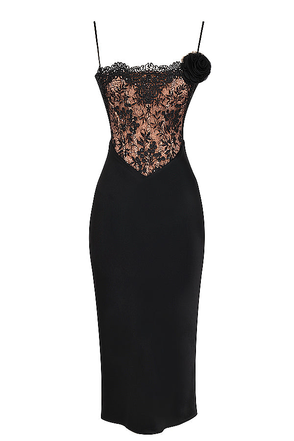 Robe corset noire en satin et dentelle