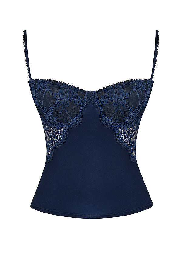 Top bleu marine avec dentelle