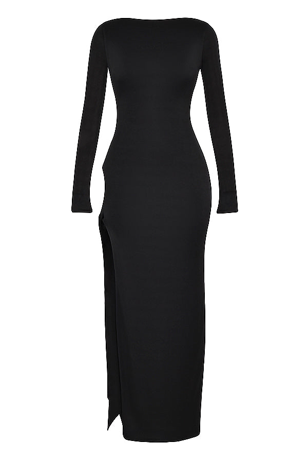 Robe longue noire découpée