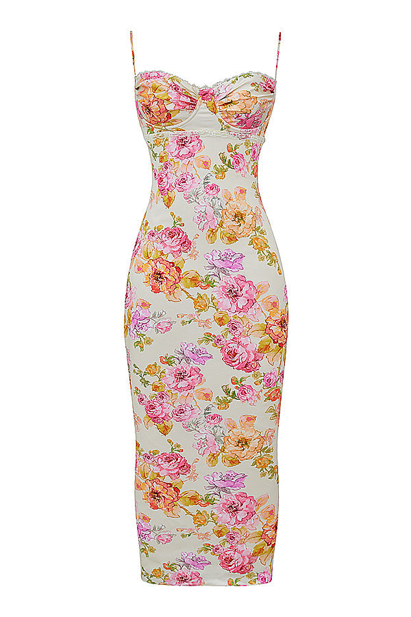 Robe longue ivoire à fleurs
