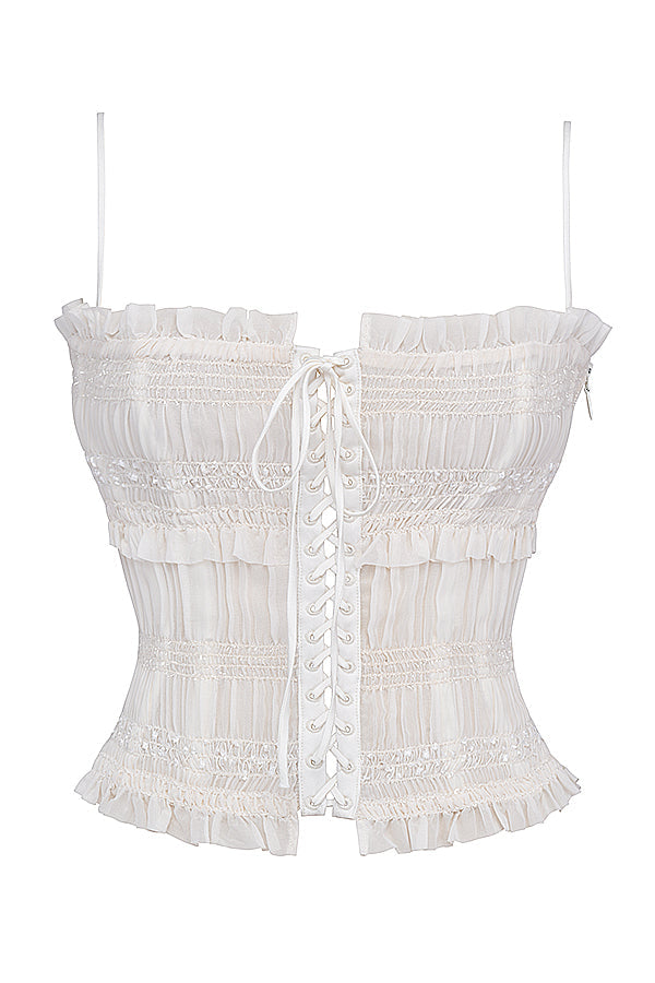 Corset plissé ivoire à paillettes