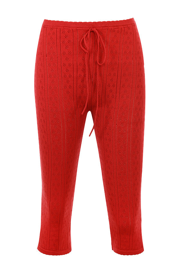 Haut en maille côtelée cerise avec pantalon capri en maille
