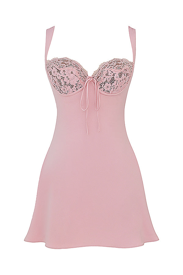 Mini-robe en satin et dentelle
