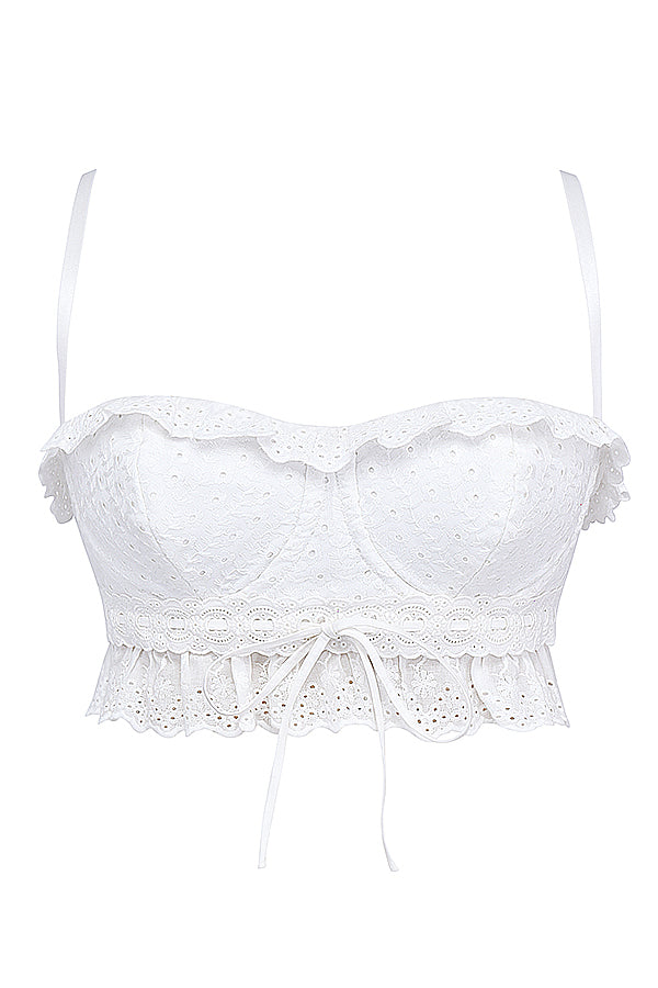 Haut brassiàre en broderie anglaise blanche avec pantalon