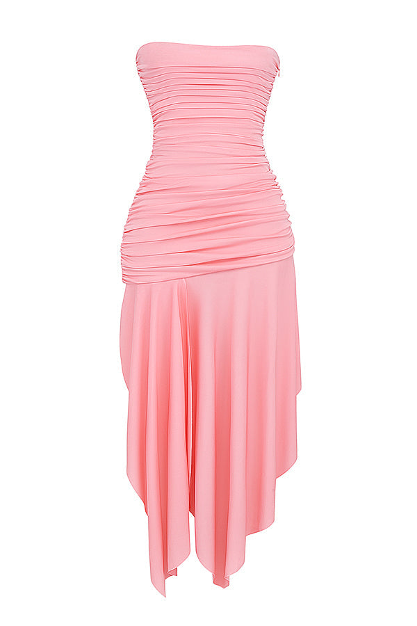 Robe asymétrique à plis abricot