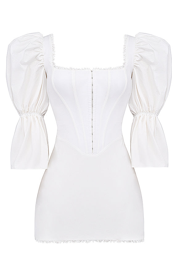 Robe corset blanche à manches bouffantes