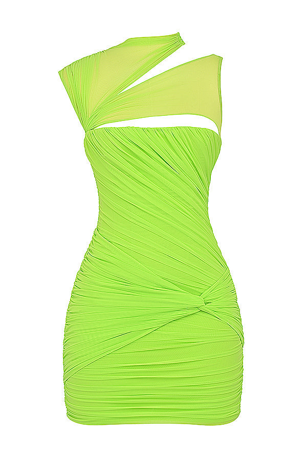 Mini-robe vert fluo à plis