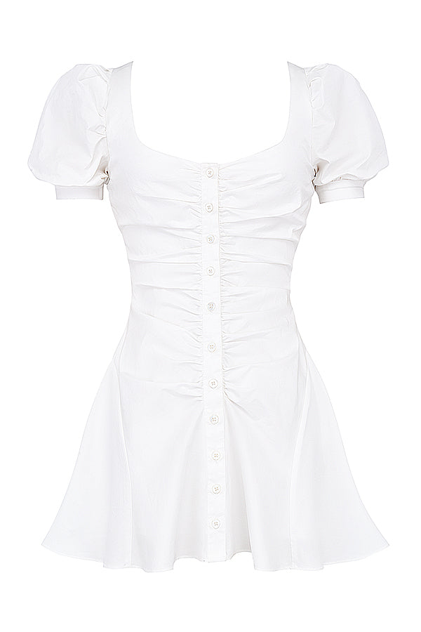 Mini-robe blanche à manches bouffantes