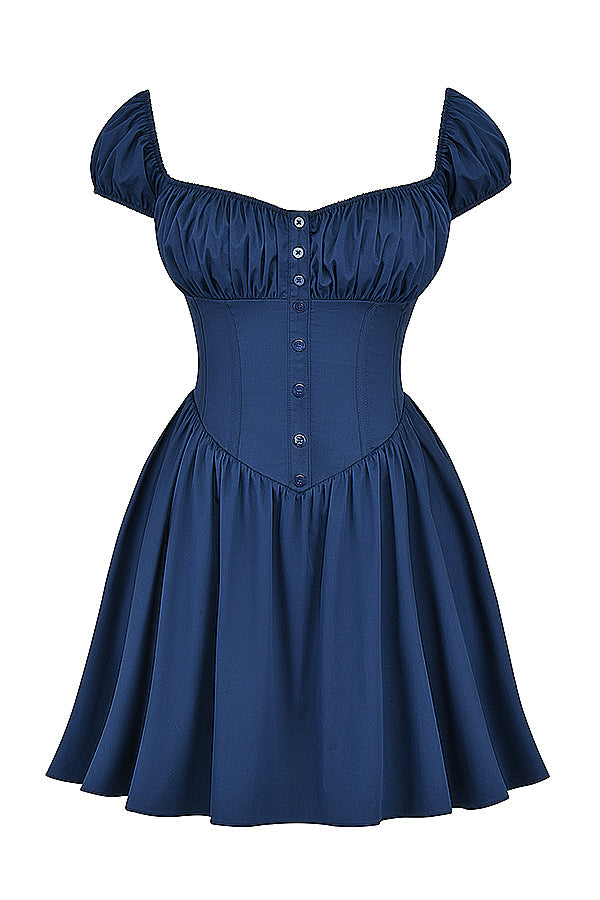 Mini-robe bleu marine française à plis