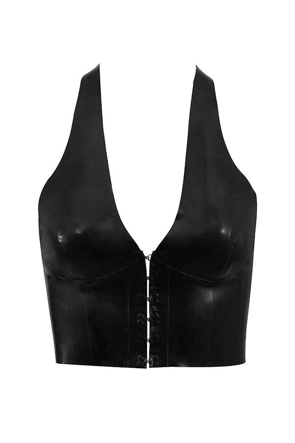 Haut dos nu en latex noir