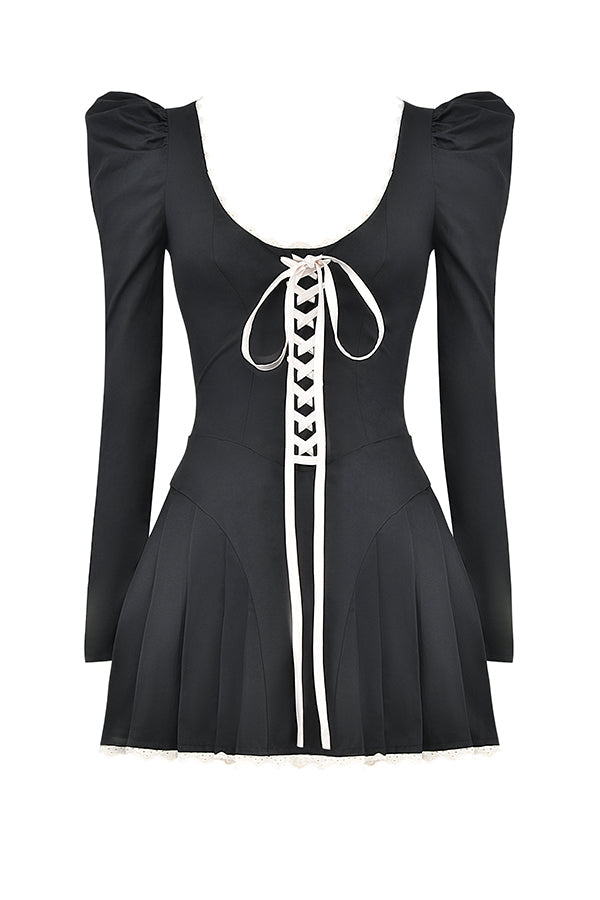 Mini-robe plissée cràme noire