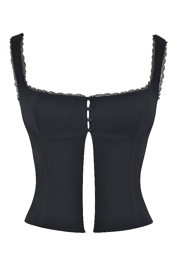 Top avec bordure en dentelle noire