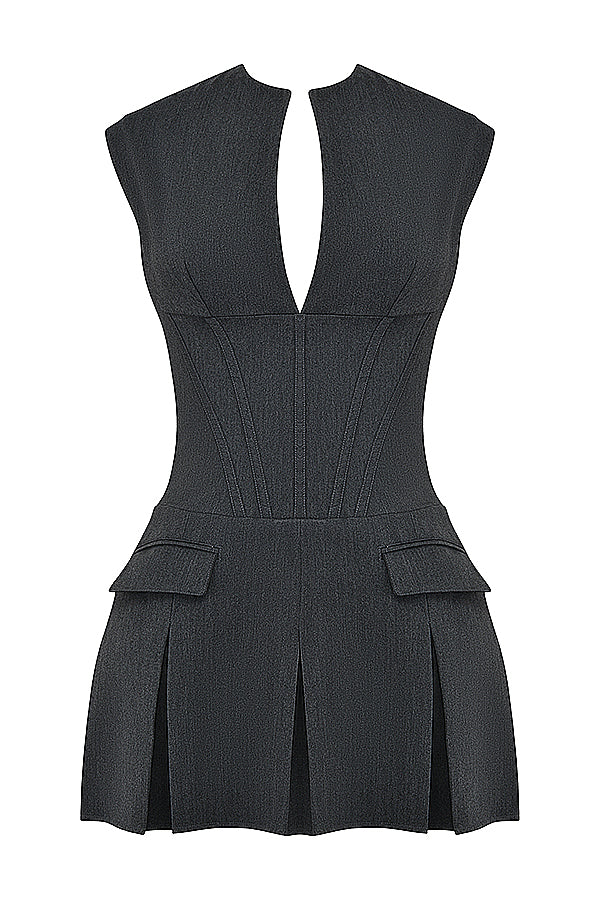 Robe corset plissée charbon