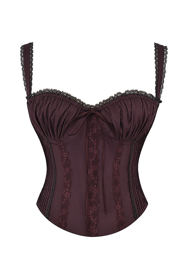 Corset en dentelle marron riche au dos