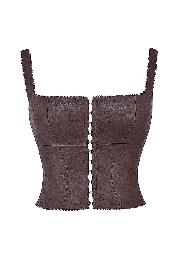 Corset marron en cuir végétalien