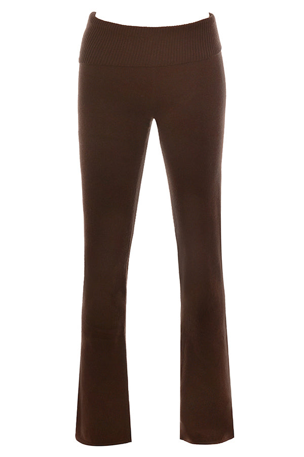 Top col rond et pantalon en cachemire mélangé chocolat