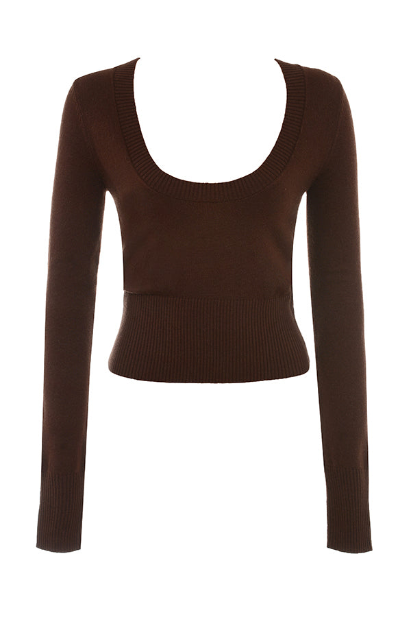 Top col rond et pantalon en cachemire mélangé chocolat