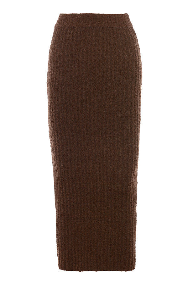Haut en maille bouclée doux chocolat avec jupe longue en coton